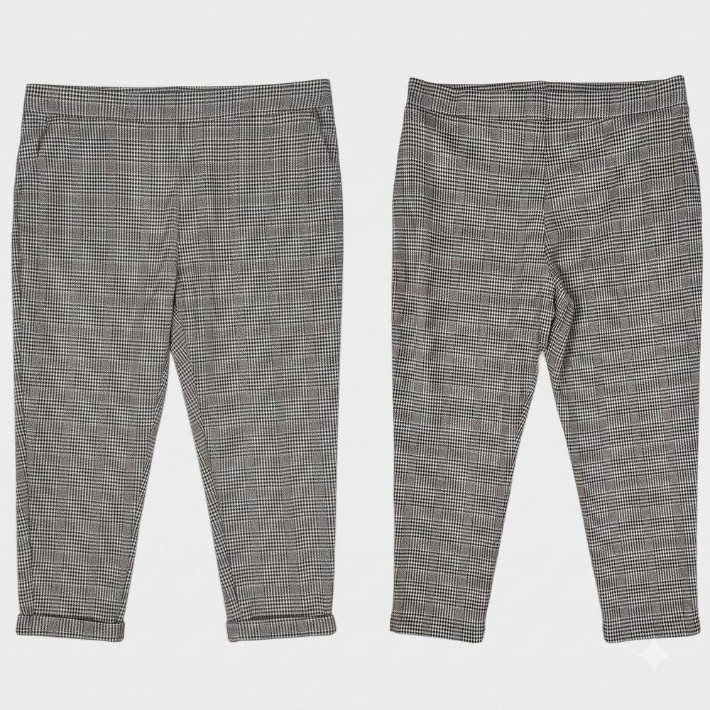 Terra & Sky 2X 20W - 22W Black White Herringbone Print Pants Poly Blend